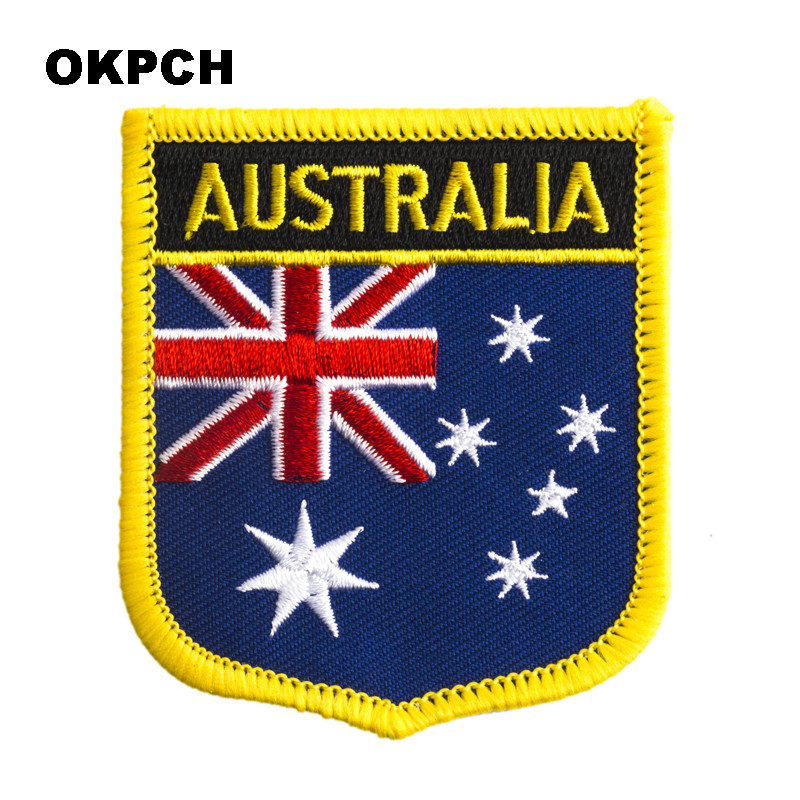 Embroidery In Australia - ออสเตรเลียธงโล่รูปร่างเหล็กบนแพทช์เย็บปักถักร้อยเลื่อยบนแพทช์โอนการใช้งานการเย็บผ้าสําหรับเสื้อผ้ากลับ Pac