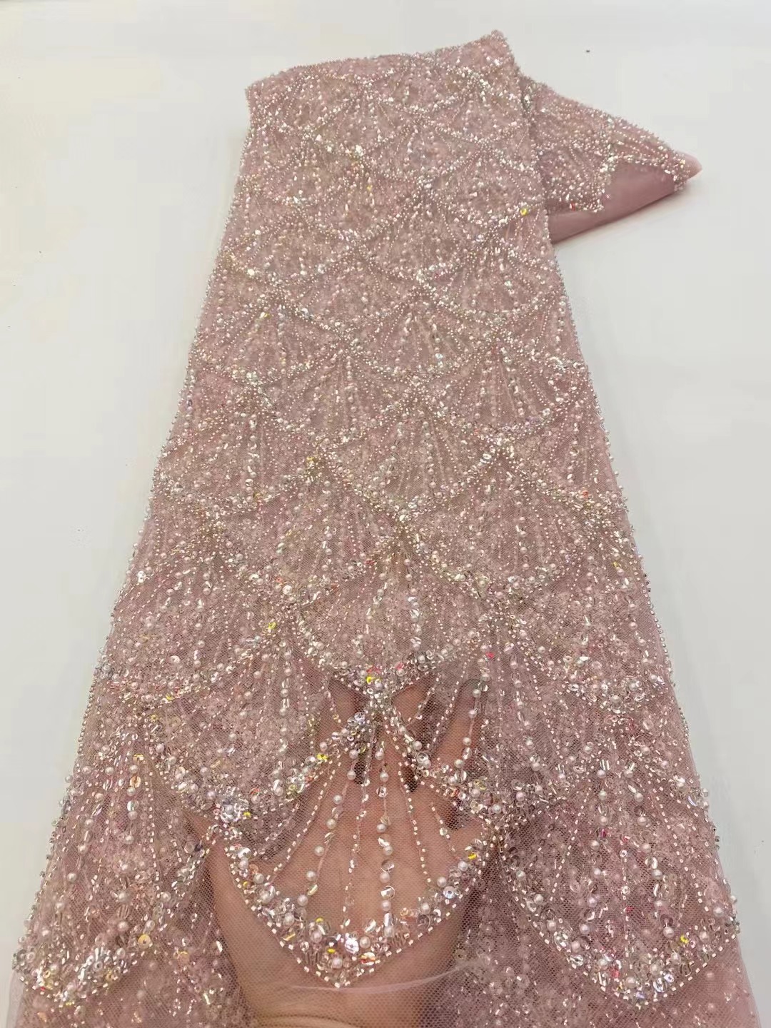 Embroidery Net Fabric - ผ้าลูกไม้ทูลล์แอฟริกัน 2026 ผ้าตาข่ายฝรั่งเศสปักเลื่อมพร้อมลูกปัด ผ้าลูกไม้ทูลล์ตาข่าย สำหรับตัดเย็บชุดไนจีเรีย 5