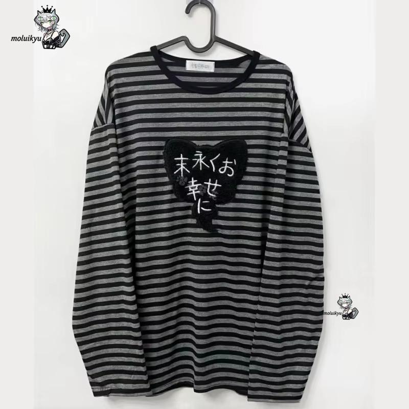 Embroidery Knit - เสื้อยืดแขนยาวคอกลมสไตล์อเมริกันพังก์วินเทจ Y2K ลายทางเข้ากับทุกชุด ดีไซน์ฮาราจูกุ ปักลายสวยงาม สไตล์ไฮสตรีท