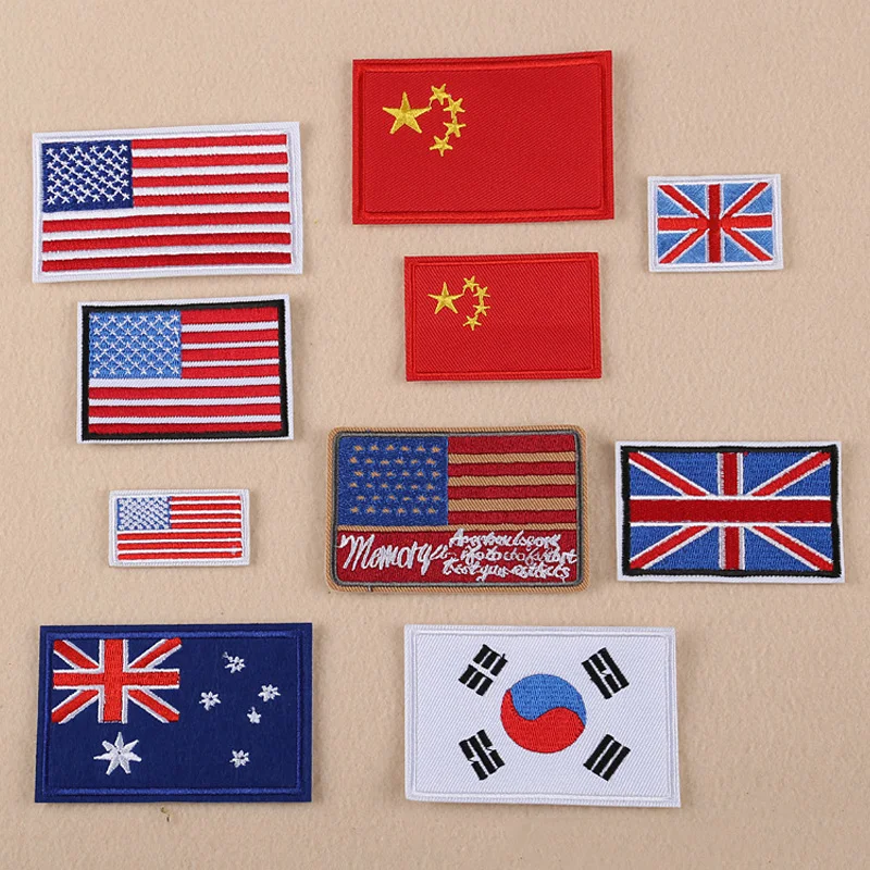 Embroidery In Australia - US ออสเตรเลีย China England Flag เย็บปักถักร้อย