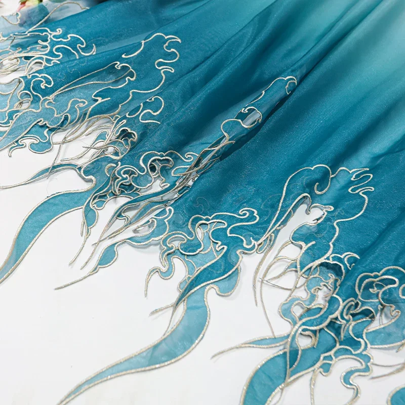 Embroidery Style - ผ้าปักลายดอกบัวแบบจีนไล่เฉดสี สำหรับงาน DIY ชุดฮั่นฝู กระโปรง ชุดแสดงบนเวที
