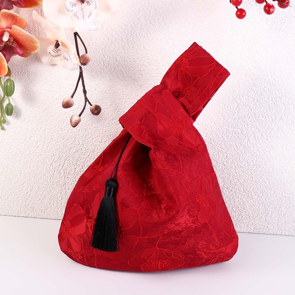 Embroidery Knot - อุปกรณ์เสริม Cheongsam พู่ปมข้อมือกระเป๋ารายการขนาดเล็กกระเป๋าจี้ดอกไม้เย็บปักถักร้อยกระเป๋าถือสีแดงถุงบรรจุเครื่องประดับ