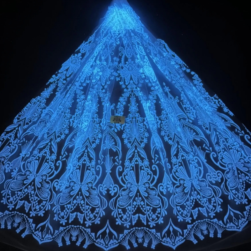 Embroidery Net Fabric - ผ้าลูกไม้ปักลายแอฟริกันสีน้ำเงิน ประดับด้วยกลิตเตอร์และเลื่อม สำหรับชุดแต่งงานหรือชุดงานเลี้ยง ลดราคาสุดฮอตประจำปี 2026
