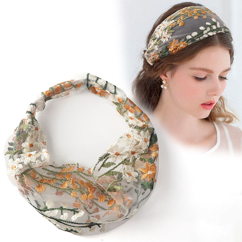 Embroidery Knot - หญิงชาติพันธุ์ Hairbands Elastic เย็บปักถักร้อยลูกไม้ดอกไม้ชีฟอง Head Wrap