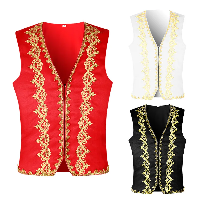 Embroidery Gold - ยุคกลางเย็บปักถักร้อย Baroque เสื้อกั๊กผู้ชาย SLIM FIT Palace