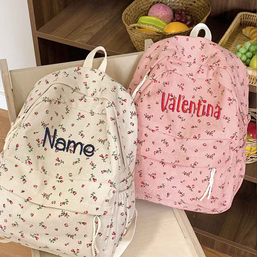 Embroidery Name Designs - กระเป๋าเป้พิมพ์ลายผ้าลูกฟูกแบบอินส์ กระเป๋าเป้สะพายหลังอเนกประสงค์สำหรับนักเรียนหญิงระดับมัธยมต้น ออกแบบเฉพาะตัว พร้อมชื่อ