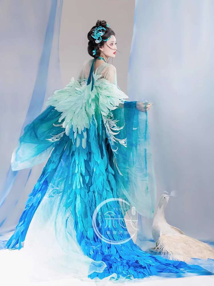Embroidery Knit - ใหม่นกยูง Hanfu สตรีแฟชั่นอุตสาหกรรมหนักเย็บปักถักร้อยหน้าอกความยาวกระโปรงกระโปรงเสื้อแขนยาว Super Immortal โบราณ