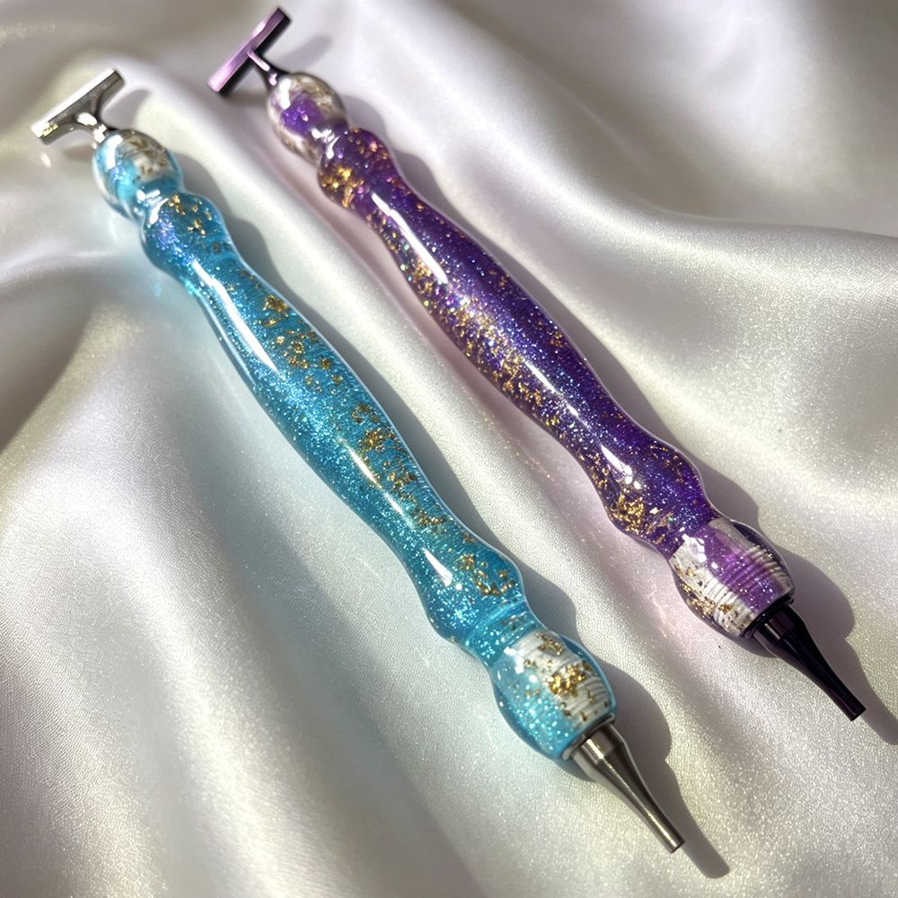 Embroidery Gold - ปากกาเพชรสำหรับงานปักลายเพชร สีฟ้า/ม่วงทอง ประกายเงางาม พร้อมปลายปากกาสแตนเลส อุปกรณ์เสริมสำหรับงานปักเพชร
