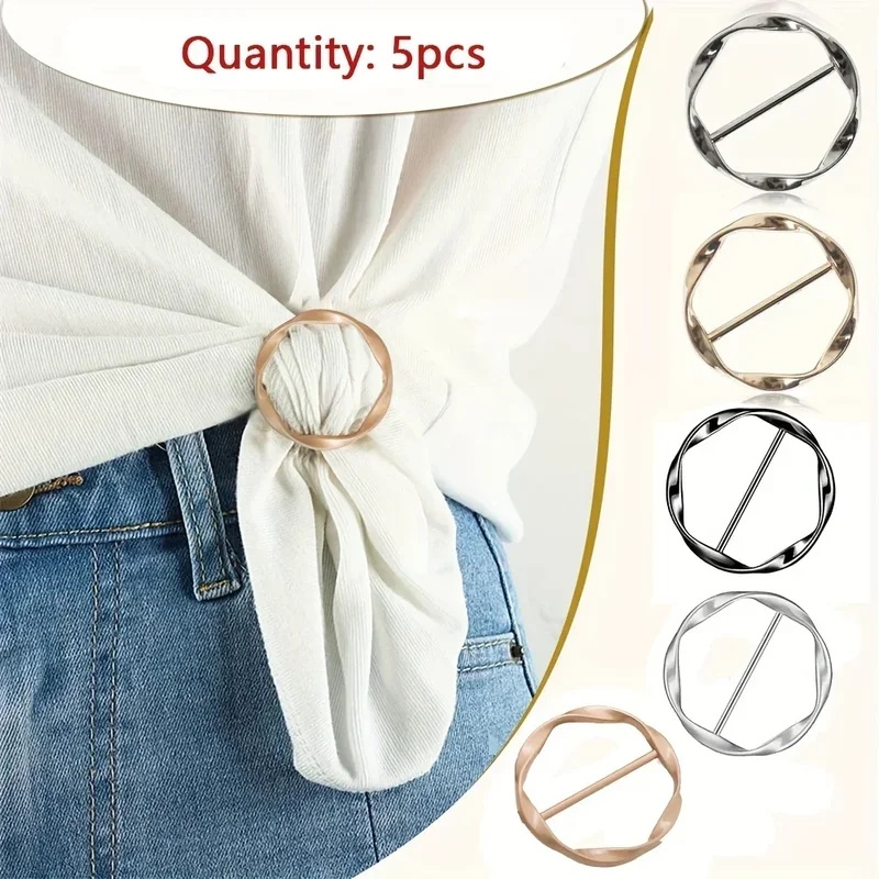 Embroidery Knot - คลิปหนีบโลหะทรงกลมแฟชั่น 5 ชิ้น สำหรับผ้าคลุมไหล่ เสื้อยืด เข็มกลัด