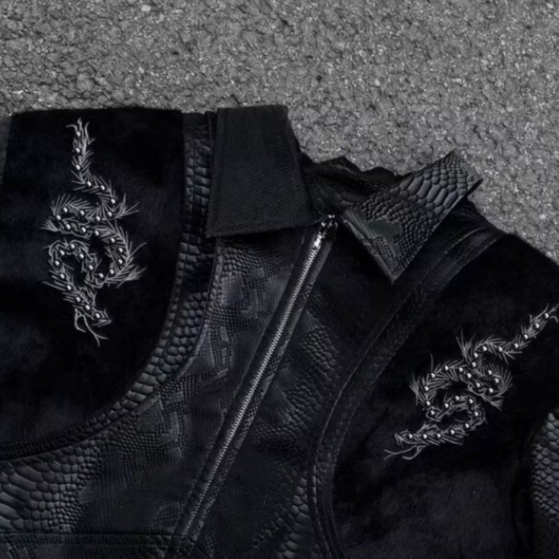 เสื้อแจ็คเก็ตผู้ชายสีดำลายงู ป - Embroidery Knit บทวิจารณ์และราคา