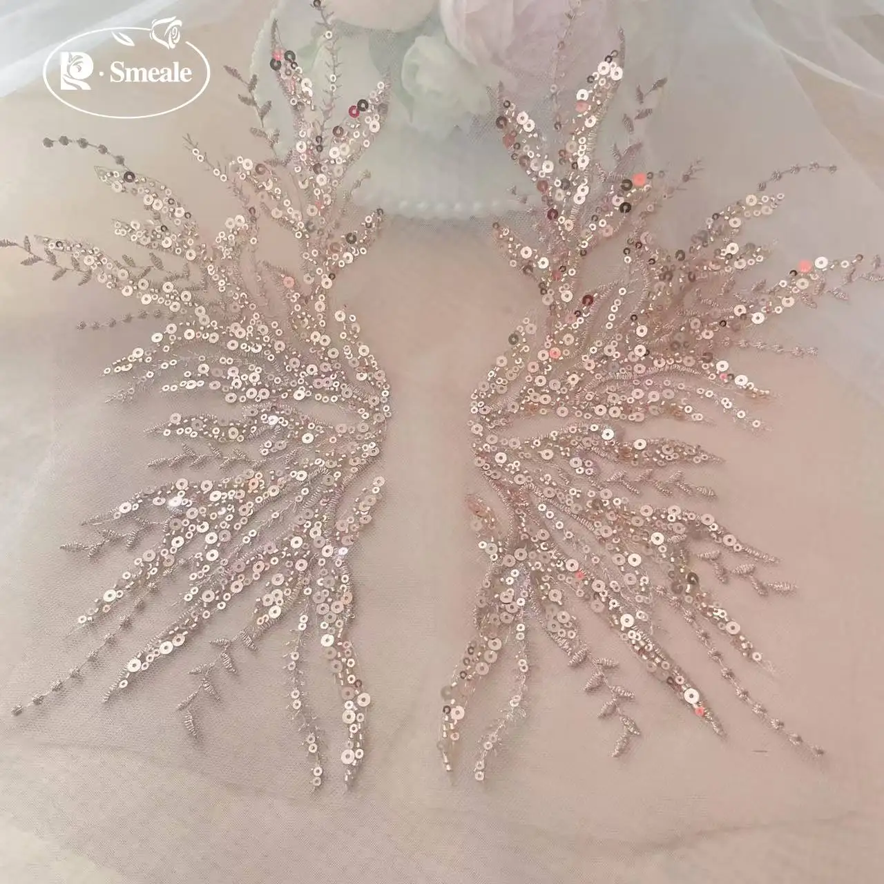 ลูกไม้ปักลายดอกไม้สีโรสโกลด์ปร - Embroidery Gold บทวิจารณ์และราคา
