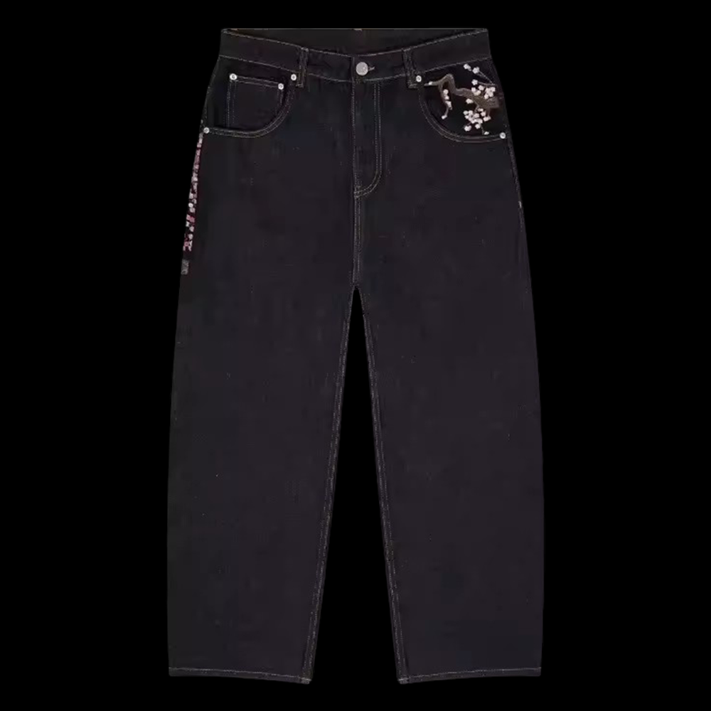 กางเกงยีนส์ทรงหลวมสไตล์ฮาราจูก - Embroidery Jeans Sakura บทวิจารณ์และราคา