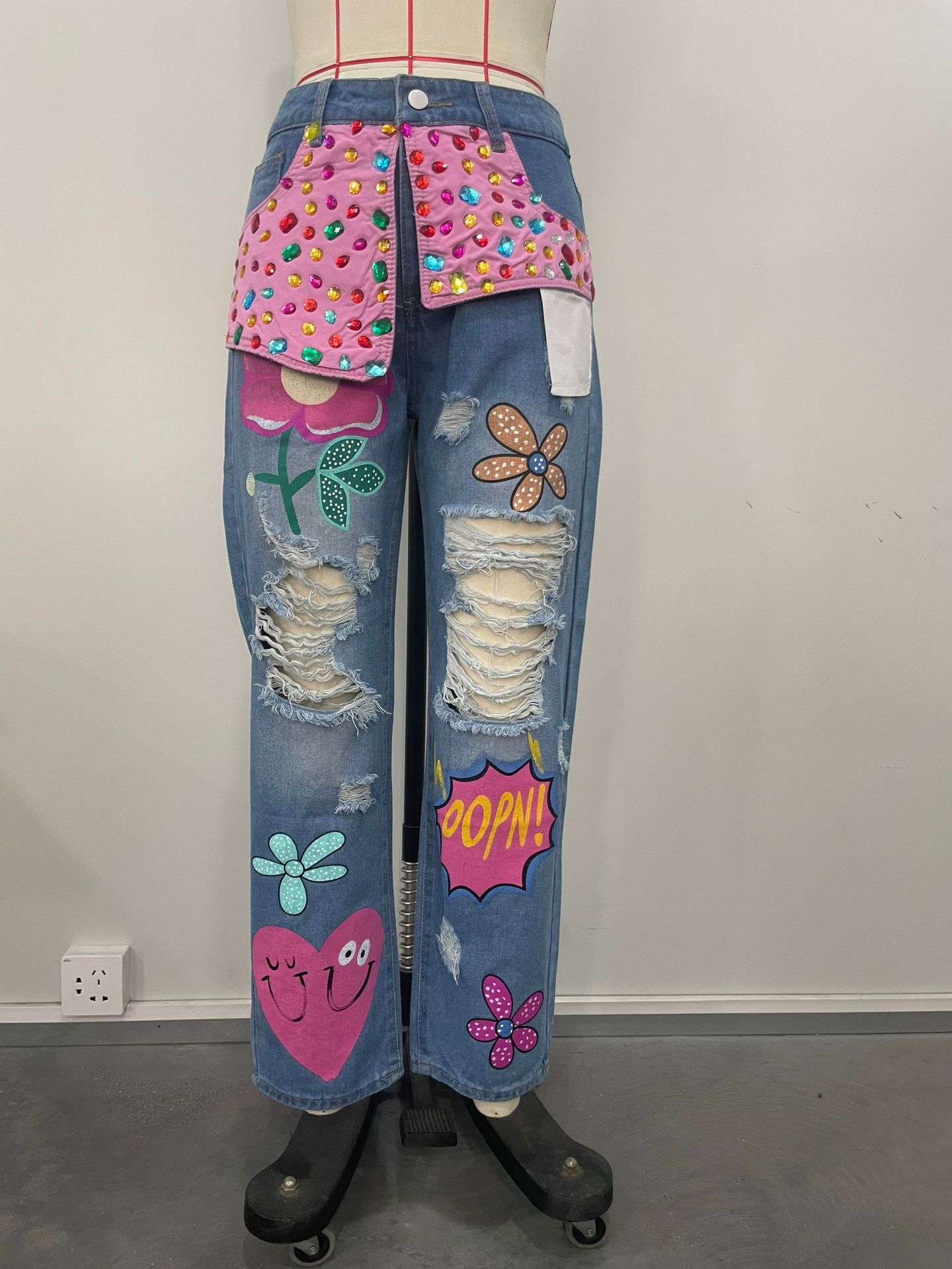 Chic ผู้หญิงฤดูใบไม้ผลิดอกไม้เ - Embroidery Jeans Sakura บทวิจารณ์และราคา