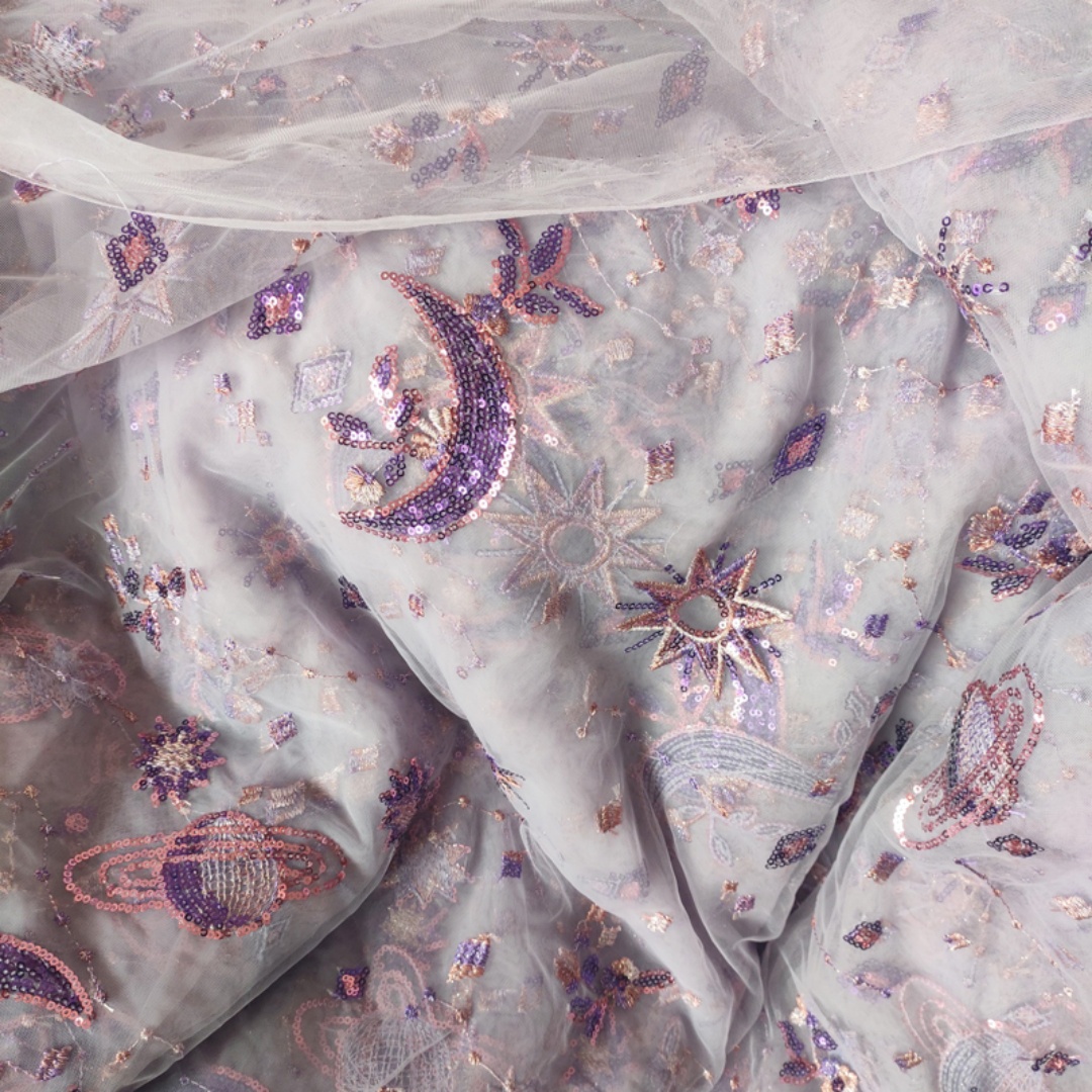 ผ้าลูกไม้สีม่วงกว้าง 0.5 เมตร  - Embroidery Net Fabric บทวิจารณ์และราคา