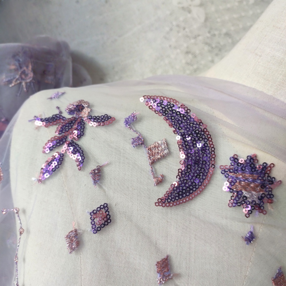 ผ้าลูกไม้สีม่วงกว้าง 0.5 เมตร  - Embroidery Net Fabric บทวิจารณ์และราคา