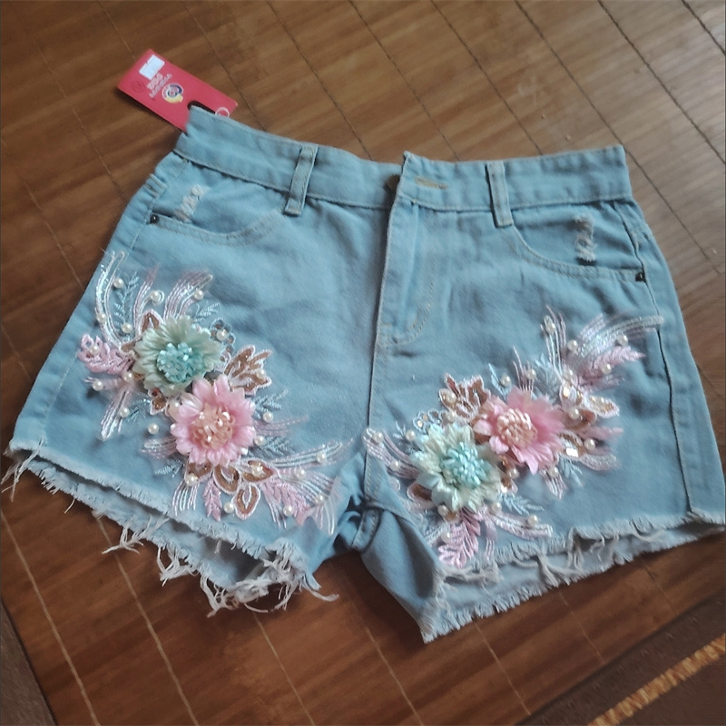 แฟชั่นผู้หญิงเกาหลีฤดูร้อนกางเ - Embroidery Jeans Sakura บทวิจารณ์และราคา