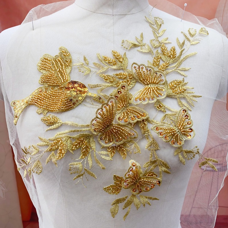 ลูกไม้ปักลายผีเสื้อ 3 มิติ สีท - Embroidery Gold บทวิจารณ์และราคา