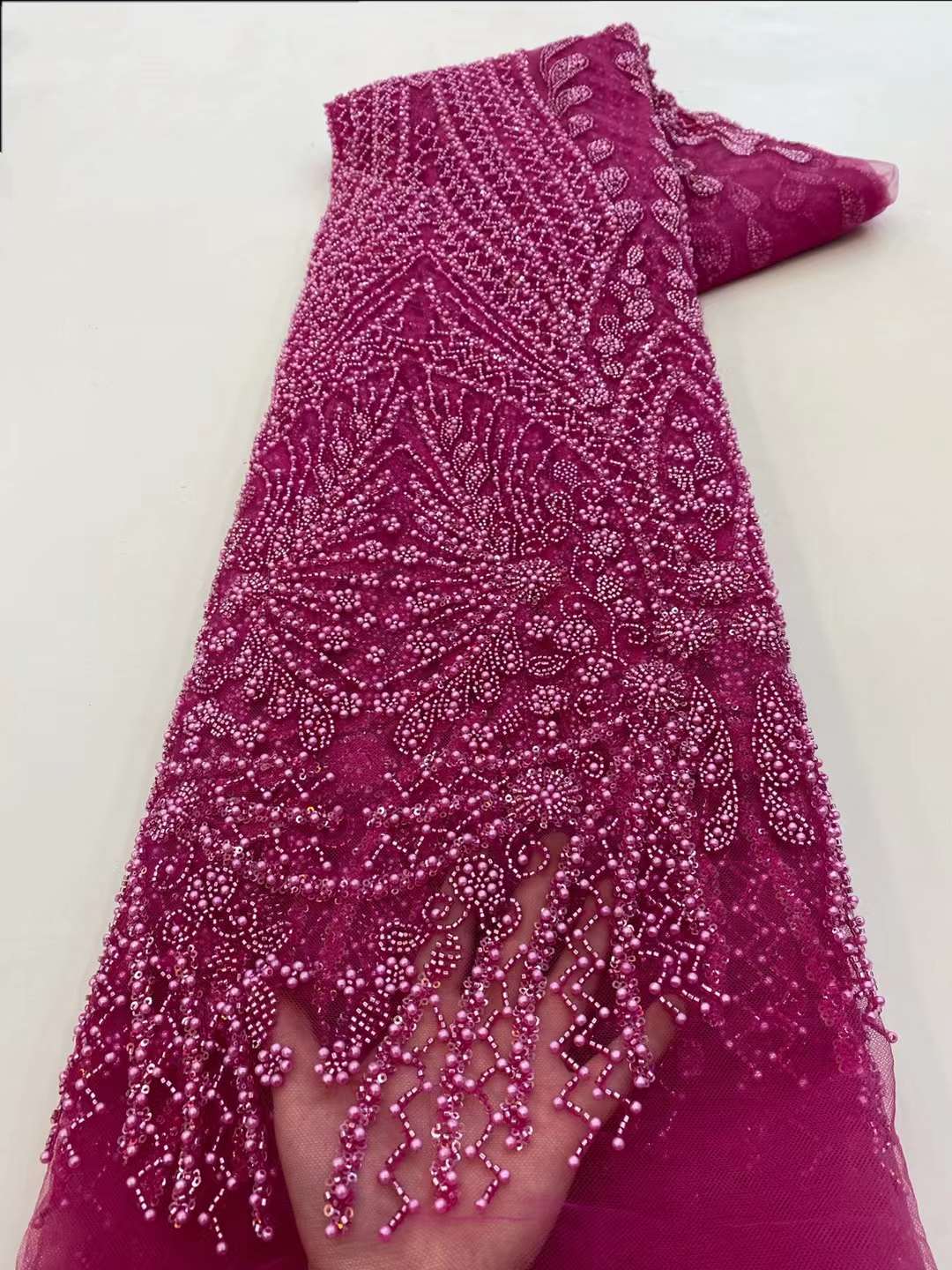 ผ้าลูกไม้ปักเลื่อมลูกปัดสีน้ำต - Embroidery Net Fabric บทวิจารณ์และราคา