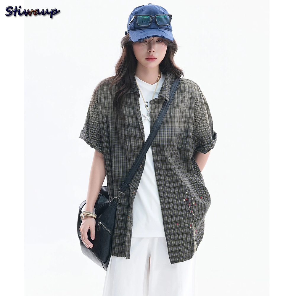 เสื้อเชิ้ตผู้หญิงลายตารางวินเท - Embroidery Gradient บทวิจารณ์และราคา