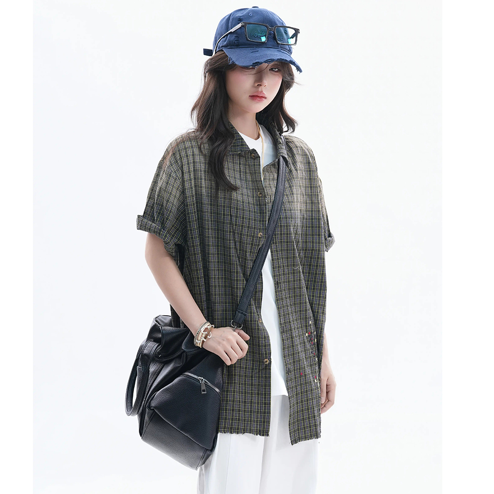 เสื้อเชิ้ตผู้หญิงลายตารางวินเท - Embroidery Gradient บทวิจารณ์และราคา