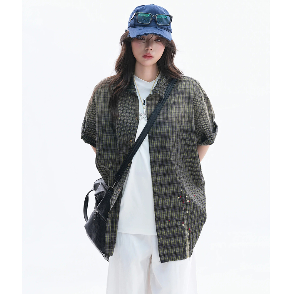 เสื้อเชิ้ตผู้หญิงลายตารางวินเท - Embroidery Gradient บทวิจารณ์และราคา