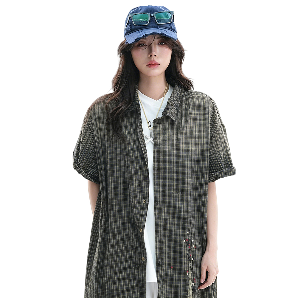 เสื้อเชิ้ตผู้หญิงลายตารางวินเท - Embroidery Gradient บทวิจารณ์และราคา