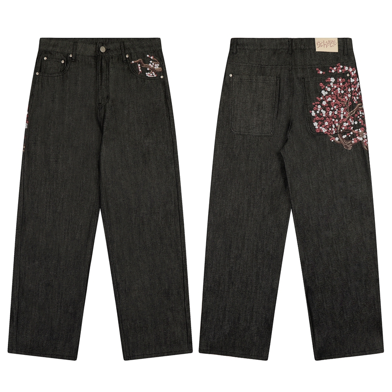 กางเกงยีนส์ขาตรงปักลายซากุระ ก - Embroidery Jeans Sakura บทวิจารณ์และราคา