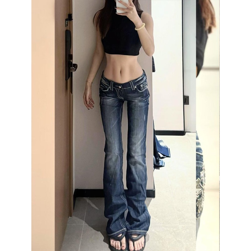 กางเกงยีนส์ผู้หญิงสไตล์ Y2K กอ - Embroidery Jeans Sakura บทวิจารณ์และราคา