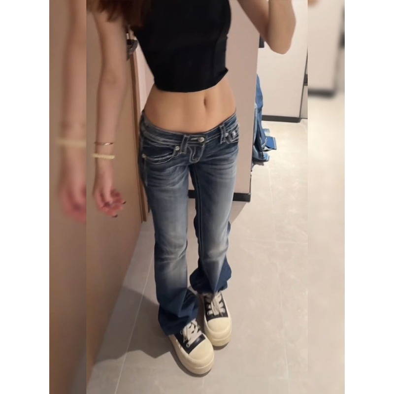 กางเกงยีนส์ผู้หญิงสไตล์ Y2K กอ - Embroidery Jeans Sakura บทวิจารณ์และราคา