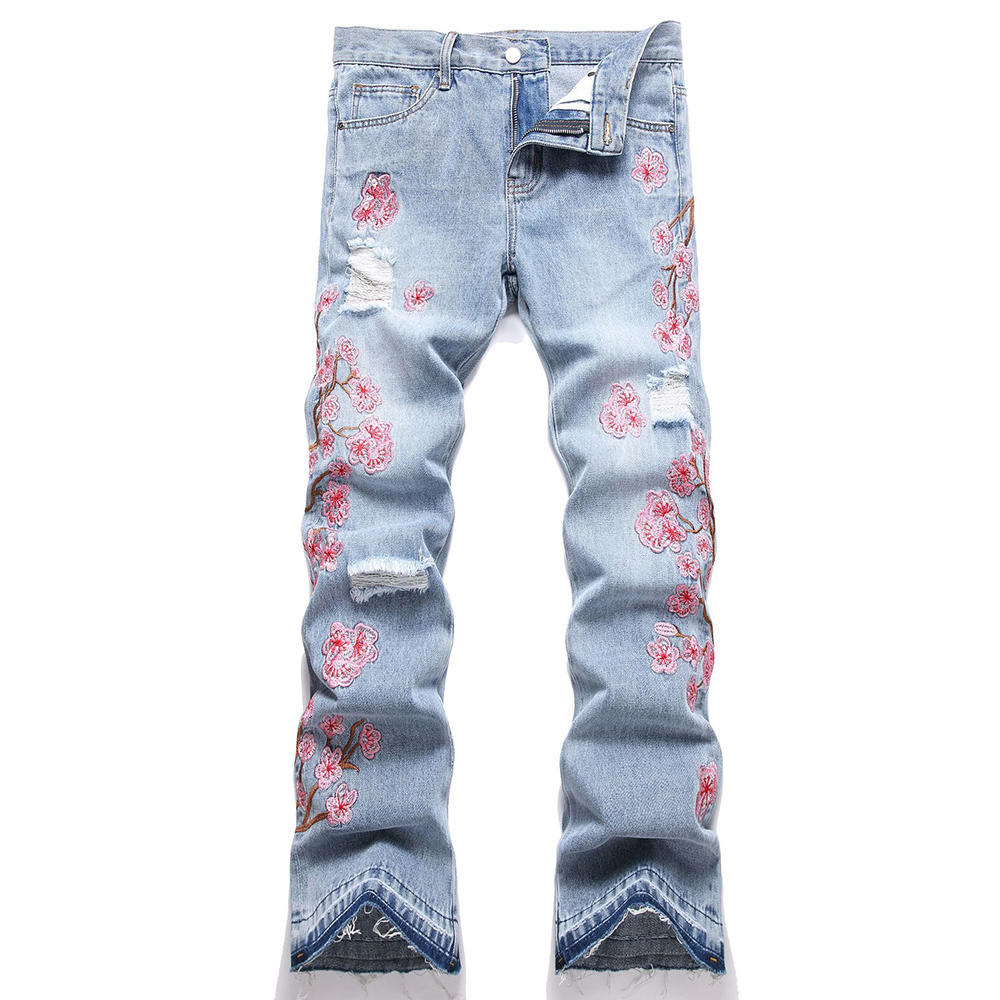 ผู้ชายดอกไม้เย็บปักถักร้อย DEN - Embroidery Jeans Sakura บทวิจารณ์และราคา