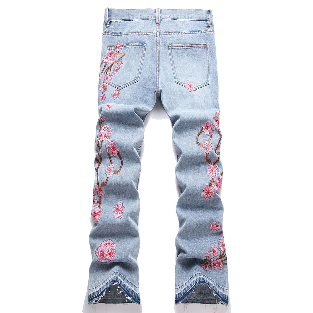 ผู้ชายดอกไม้เย็บปักถักร้อย DEN - Embroidery Jeans Sakura บทวิจารณ์และราคา