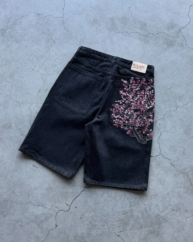 กางเกงยีนส์ขาสั้นปักลายซากุระ  - Embroidery Jeans Sakura บทวิจารณ์และราคา