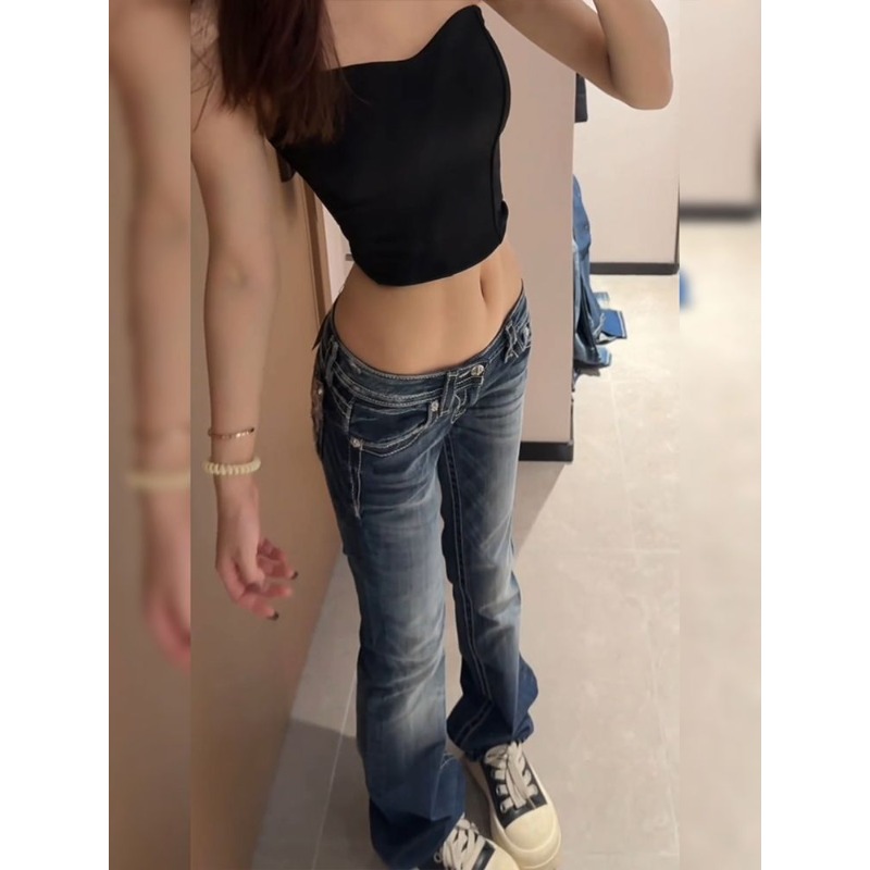 ผู้หญิง Y2K Gothic เย็บปักถักร - Embroidery Jeans Sakura บทวิจารณ์และราคา