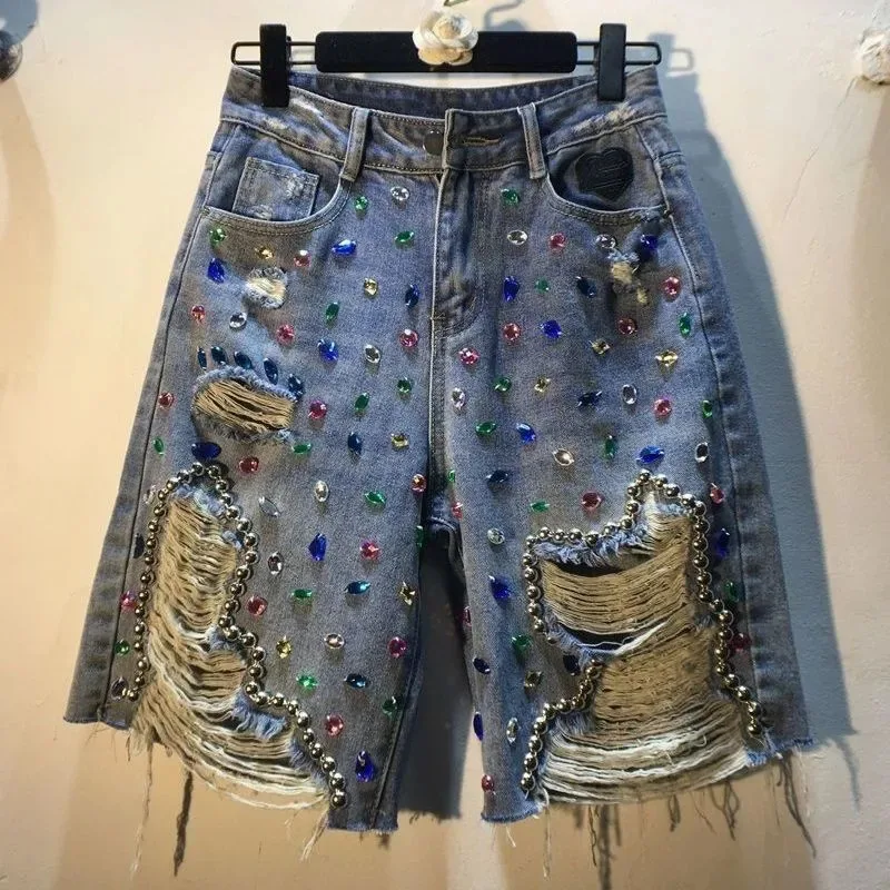 กางเกงยีนส์ขาสั้นเอวสูงทรงตรง  - Embroidery Jeans Sakura บทวิจารณ์และราคา