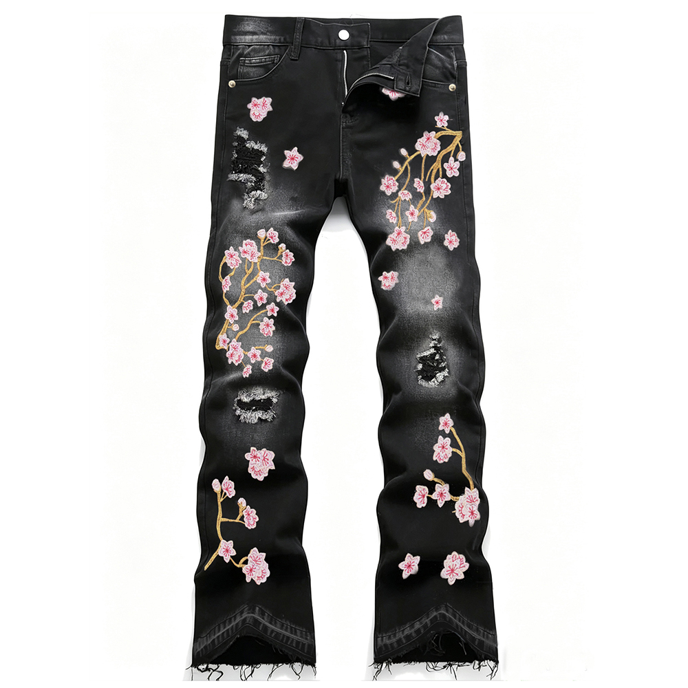 กางเกงยีนส์เดนิมทรงบูทคัทสำหรั - Embroidery Jeans Sakura บทวิจารณ์และราคา