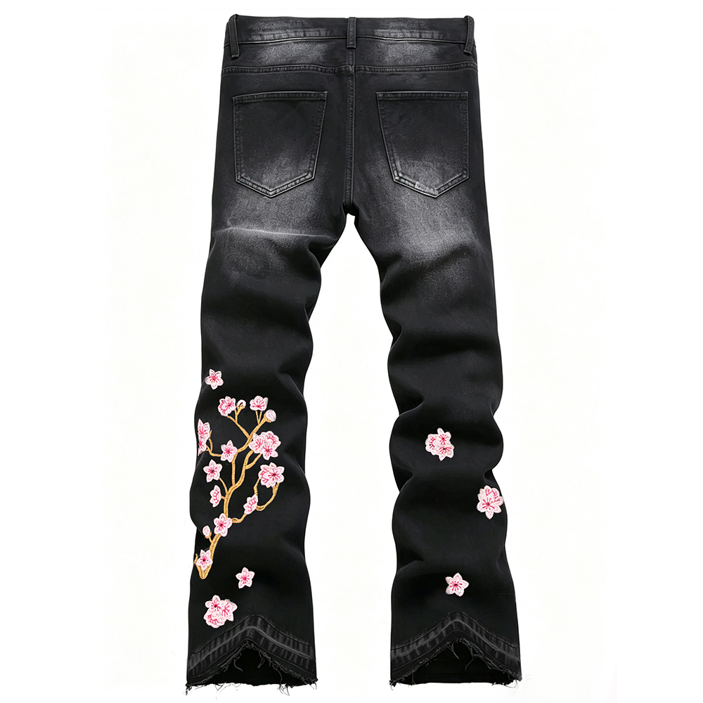 กางเกงยีนส์เดนิมทรงบูทคัทสำหรั - Embroidery Jeans Sakura บทวิจารณ์และราคา